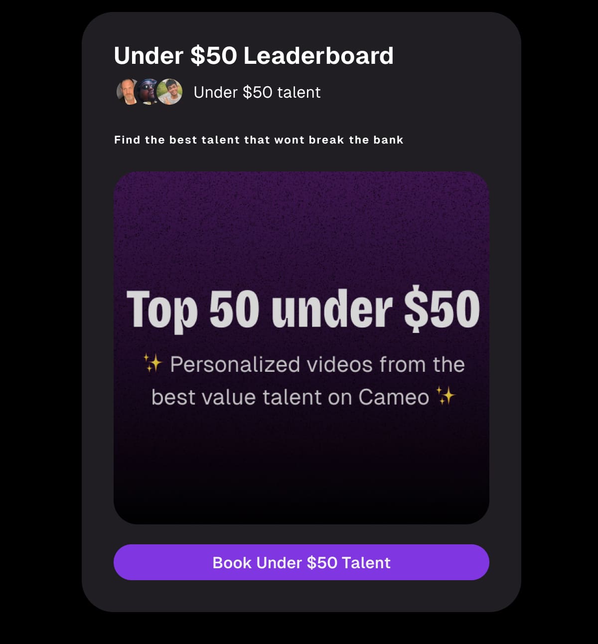 Under $50 Leaderboard